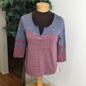 SO juniors Long Sleeve Tee XS Red Blue Colorblock Splitneck